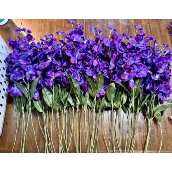 New 27 Inches Artificial Purple Blue Orchid Faux Flowers Purple Orchids Silk - Picture 1 of 1